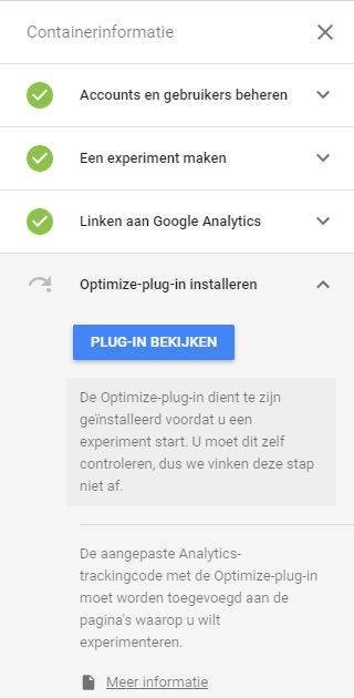 Google Optimize plugin installeren