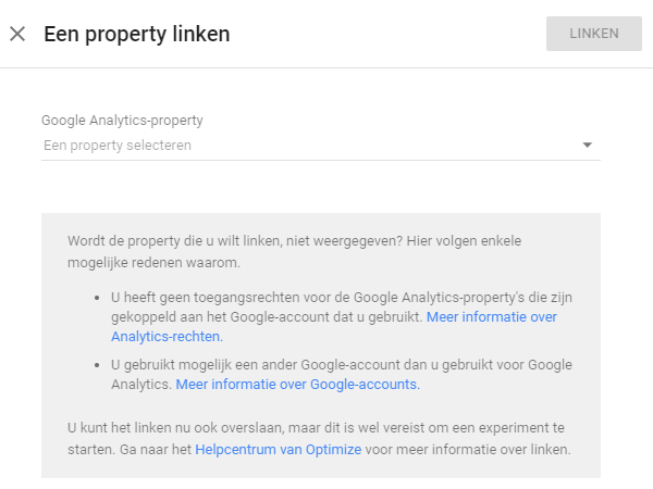 Google Optimize linken aan Google Analytics property