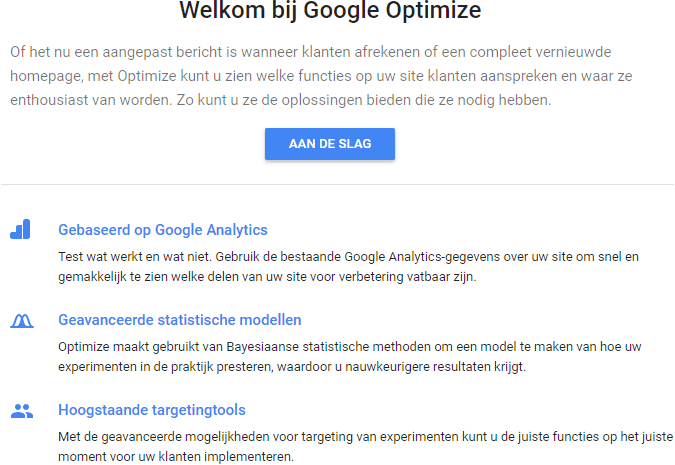 Google Optimize account aanmaken